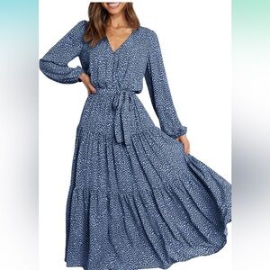 Elegant Blue Patterned Maxi Dress